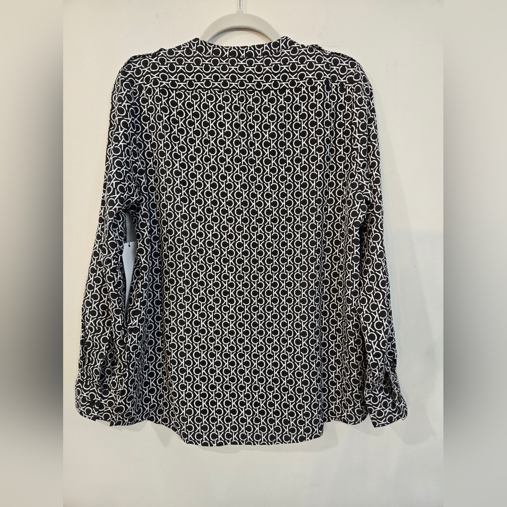Calvin Klein Black and White Patterned Women's Long Sleeve Blouse. NWT. - Picture 6 of 8